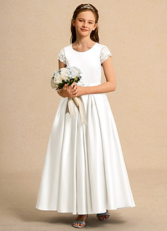 Azazie Bunny Girl Jurken voor bloemenmeisjes Baljurk Jurk van Kant Ivoor image3