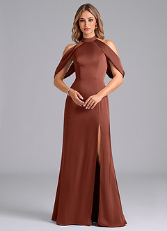 Azazie Bonny Bridesmaid Dresses Auburn Mermaid Off the Shoulder Stretch Satin Dress image4