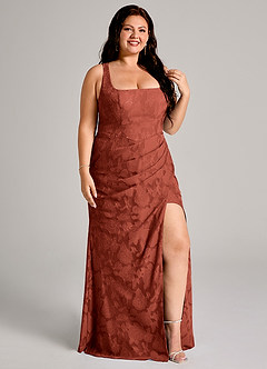 Azazie Mero Bridesmaid Dresses Terracotta Sheath Pleated Floral Burnout Dress image10