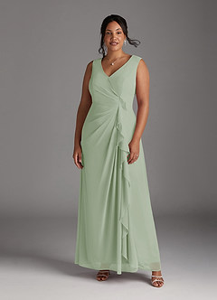 Azazie Manuella vestidos de madre de la novia Vestido de Salvia Polvorienta de Gasa de Corte En A con Cuello en V plisado image2