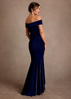 Azazie Billings vestidos de madre de la novia Vestido de Azul Marino Oscuro de terciopelo de Corte Sirena con Vestidos sin tirantes image3