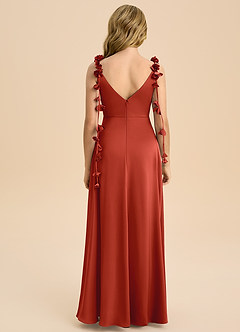 Azazie Gumdrop Junior Rust Empire Pleated Stretch Satin Dress image7