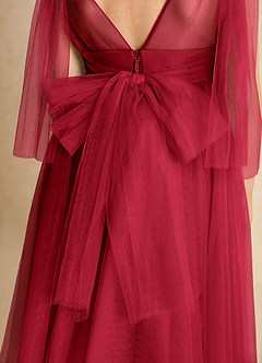 Azazie Dori Robe Demoiselle D'honneur Fillette Robe Trapèze en Tulle Rayé Écarlate image7