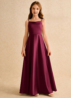 Azazie Joella Girls Formal Flower Girl Dresses Burgundy A-Line Pleated Stretch Satin Dress image4