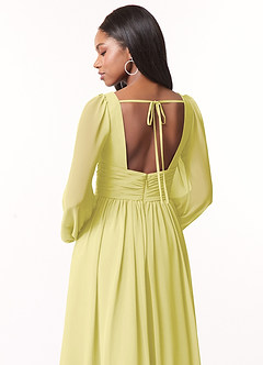 Azazie Norah Bridesmaid Dresses Lemon Sorbet A-Line V-Neck Long Sleeve Chiffon Dress image3