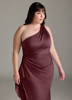 Azazie Latrice 신부 들러리 드레스 쉬스 한쪽 어깨 스트레치 새틴 바닥 길이 드레스 image11