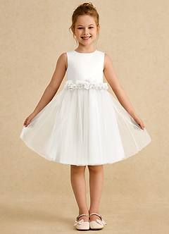 Azazie Louisa Flower Girl Dresses Ivory A-Line Sleeveless Tulle Dress image1