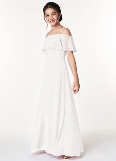 Azazie Maggie Junior White A-Line Off the Shoulder Chiffon Dress image5