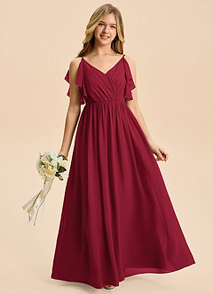 Azazie Jessy Junior Burgundy A-Line Pleated Chiffon Dress image1