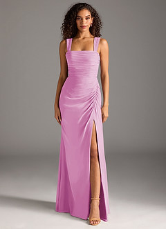 Azazie Jesaphine Bridesmaid Dresses Candy Pink Sheath Bow Chiffon Dress image5