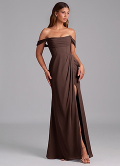 Azazie Johana Brautjungfernkleider Wandelbar Meerjungfrau-Linie Schulterfrei Chiffon Kleid Ganache image6