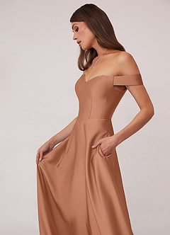 Barbie ♥ Azazie Brautjungfernkleider Wandelbar A-Linie Schulterfrei Stretch-Satin Kleid Bronzer image5