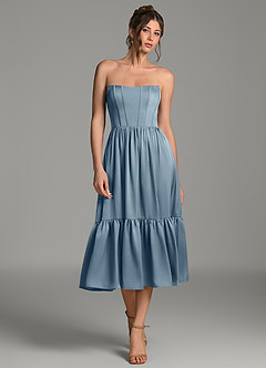 Azazie Delphina Bridesmaid Dresses Dusty Blue A-Line Corset Stretch Satin Convertible Dress image4