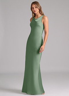 Azazie Allettie Brautjungfernkleider Meerjungfrau-Linie Stretch-Satin Kleid Matcha image4