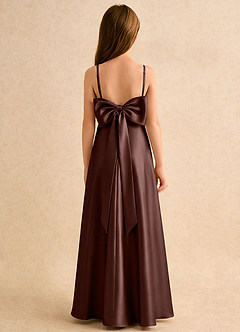 Azazie Joella Girls Formal Abiti da Ragazza di Fiori Abito A-Line in Raso Elasticizzato Plissettato Espresso image1