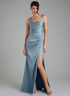 Azazie Sierra Bridesmaid Dresses Dusty Blue A-Line Corset Stretch Satin Dress image6