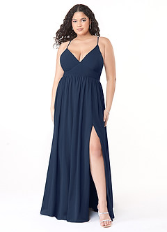 Azazie Aaida Brautjungfernkleider A-Linie Korsett Chiffon Kleid Dunkelmarine image7