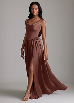 Azazie Novi Bridesmaid Dresses Espresso A-Line with Pockets Stretch Satin Dress image6