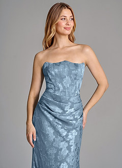 Azazie Ezrena 신부 들러리 드레스 인어 스트랩리스 플로럴 번아웃 바닥 길이 드레스 image2