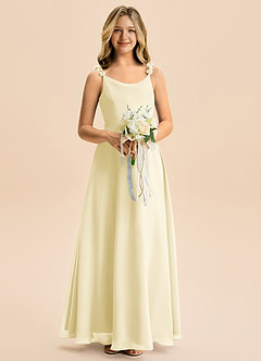 Azazie Elodie Junior Lemon Sorbet A-Line Chiffon Dress image3
