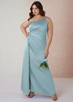 Azazie Mika Bridesmaid Dresses Moody Blue Sheath One Shoulder Stretch Satin Dress image8