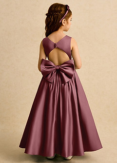 Azazie Nellia vestidos de niña de las flores Vestido de Rosa Del Desierto de Satin Mate de Corte En A con Lazo image1