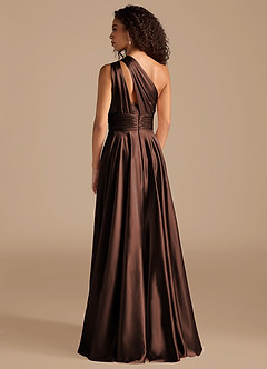 Azazie Charlize Bridesmaid Dresses Ganache A-Line One Shoulder Metallic Satin Dress image4