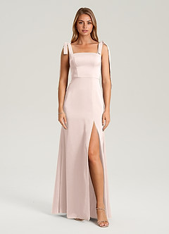 Azazie Frostine Bridesmaid Dresses Blushing Pink A-Line Bow Stretch Satin Dress image4