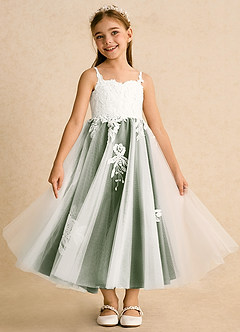 Azazie Coraline Flower Girl Dresses Ivory Olive A-Line Lace Dress image3