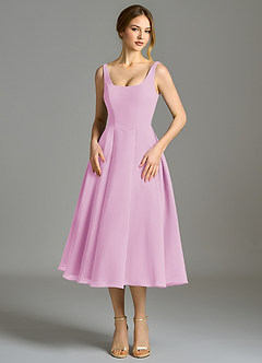 Azazie Amalie Abiti da Damigella Abito A-Line in Chiffon Plissettato Rosa Confetto image4