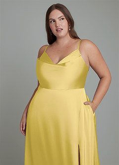 Azazie Sarella Bridesmaid Dresses Canary A-Line Pleated Stretch Satin Dress image8