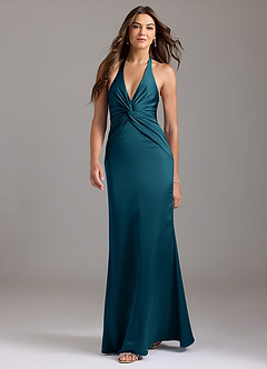 Azazie Valerie Bridesmaid Dresses Ink Blue Mermaid Pleated Stretch Satin Dress image3