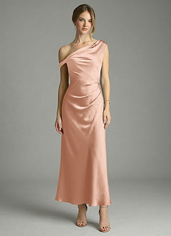 Azazie Emerson Bridesmaid Dresses Rose Gold Mermaid Off the Shoulder Stretch Satin Dress image5