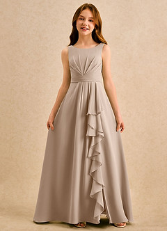 Azazie Chibi Girls Formal Abiti da Ragazza di Fiori Abito A-Line in Chiffon Plissettato Taupe image3