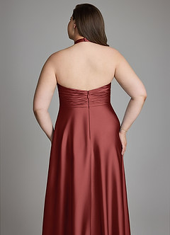 Azazie Tessie Bridesmaid Dresses Terracotta A-Line Pleated Stretch Satin Dress image12