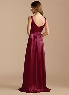 Azazie Keyla Bridesmaid Dresses Burgundy A-Line Pleated Metallic Satin Dress image2