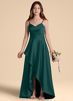 Azazie Prisha Junior Robe Trapèze en Satin extensible Plissée Emerald image7
