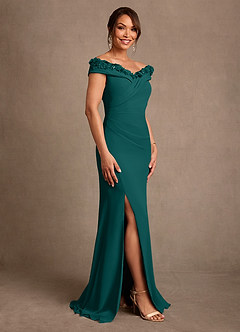 Azazie Jettie Mother of the Bride Dresses Peacock Sheath Pleated Chiffon Dress image2