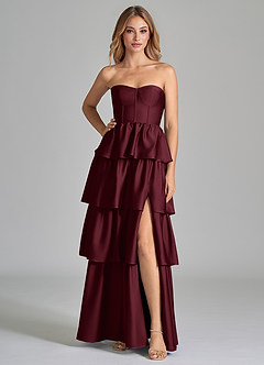 Azazie Faye Bridesmaid Dresses Cabernet A-Line Ruched Stretch Satin Dress image3