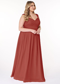 Azazie Raine Final Sale Terracotta A-Line Sweetheart Ruched Chiffon Dress image10