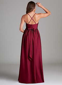 Azazie Llana Robes de demoiselle d'honneur de maternité Robe Trapèze avec poches Longueur ras du sol Satin extensible image2