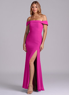 Azazie Luciana Bridesmaid Dresses Fuchsia Sheath Off the Shoulder Chiffon Convertible Dress image3
