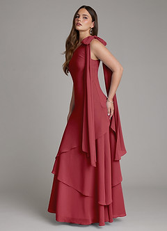 Azazie Monique Bridesmaid Dresses Pomegranate A-Line One Shoulder Chiffon Dress image7