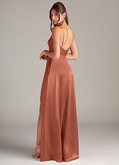Azazie Sarella Bridesmaid Dresses Clay A-Line Pleated Stretch Satin Dress image4