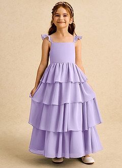 Azazie Boba vestidos de niña de las flores Vestido de Lila de Gasa de Corte En A con Escote Cuadrado image6