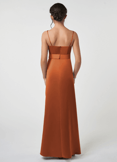 Azazie Anina Junior Robe Trapèze en Satin extensible Arc Cannelle image2