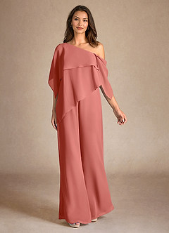 Azazie Halima Mother of the Bride Dresses Salmon Pink Jumpsuit/Pantsuit Side Slit Chiffon Dress image4