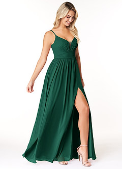 Azazie Rayna Bridesmaid Dresses Emerald A-Line V-Neck Pleated Chiffon Dress image4