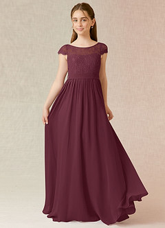 Azazie Silvermist Junior Cabernet A-Line Pleated Chiffon Dress image1