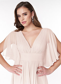 Azazie Temeka Robes de demoiselle d'honneur Robe Trapèze en Mousseline de soie Rayé Rose Pétale image6